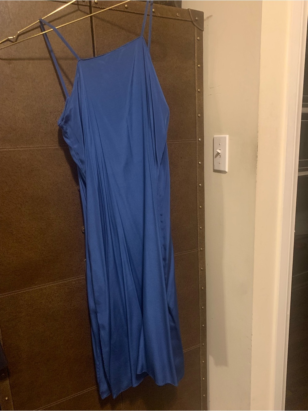 Women's Royal Blue Satin Maxi Slip Dress with Spaghetti Straps